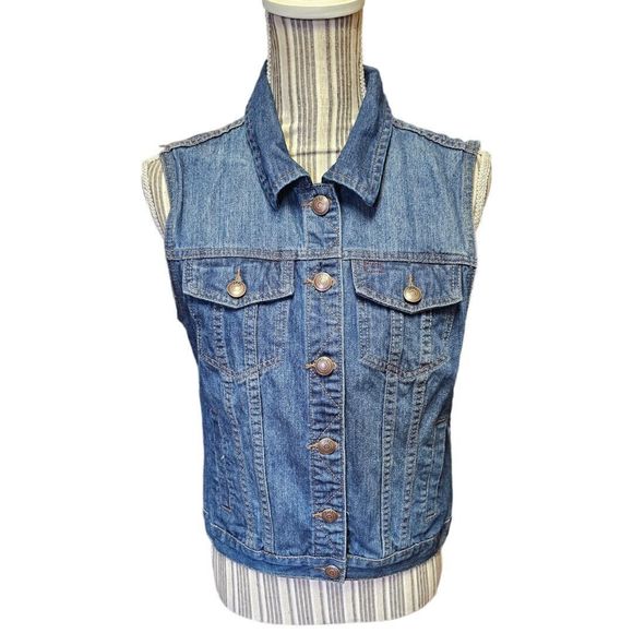 Adam Levine Denim Vest Womens SZ M Blue Solid Button up Sleeveless Y2K - Picture 1 of 5